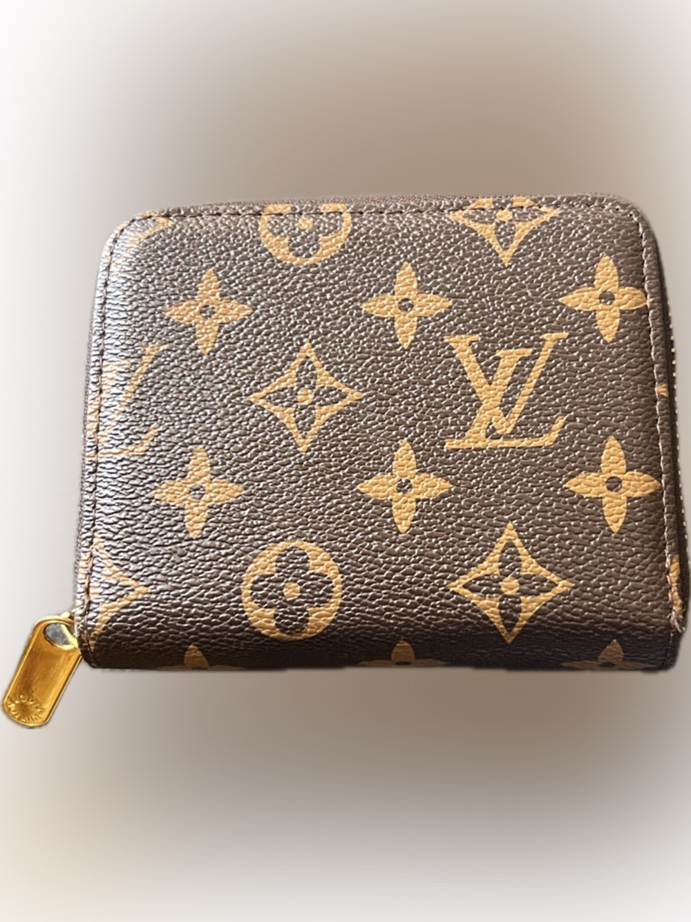 Luxury inspired Monogram Canvas Zip Card Holder Brown and Tan